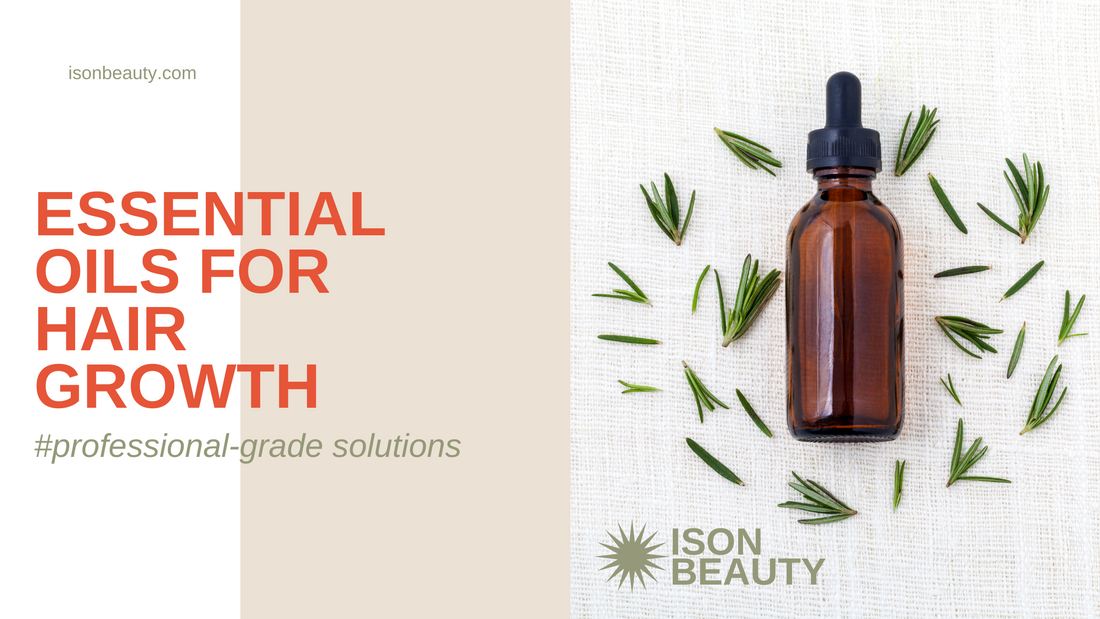 A woman showcasing a bottle of essential hair oil, emphasizing its nourishing properties for healthy hair.